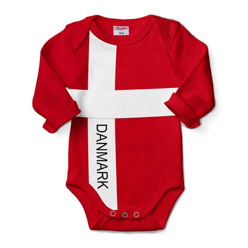 Billede af Landsholdstrøje baby bodystocking - Danmark - Rød/hvid