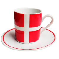 Espressosæt tallerken og kop med Dannebrog