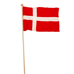 Dannebrog i stof på træpind