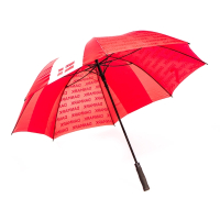 Paraply i rød og hvid med dannebrog