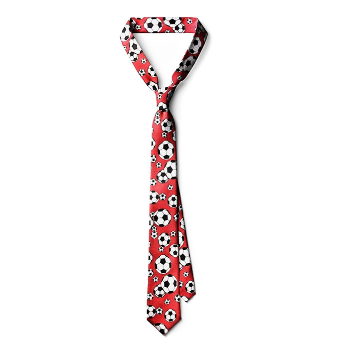 Rødt slips med fodbold motiv