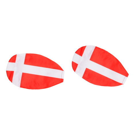 To sidespejl covers med rød baggrund og hvidt kors, designet som det danske flag.