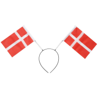 Hårbøjle med to Dannebrogsflag på fjedre, der svajer fra hver side af den enkle, runde bøjle.