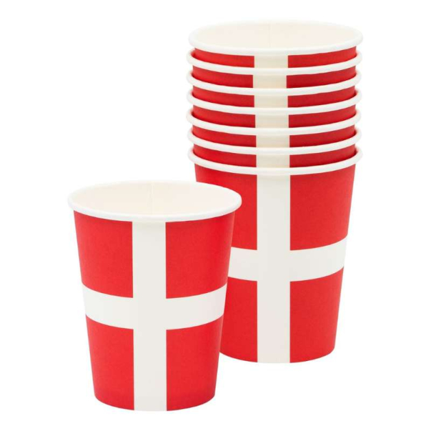 Festlig Rød Papkrus Dannebrog 8 stk - 250 ml | Rød | Festlig