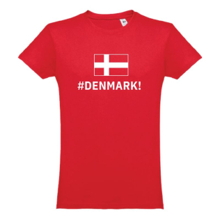 Rød T-shirt med Dannebrog og teksten 