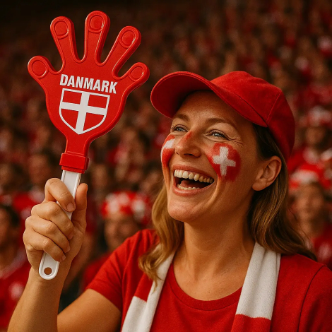 Rød og hvid Danmark håndklapper i plastisk 