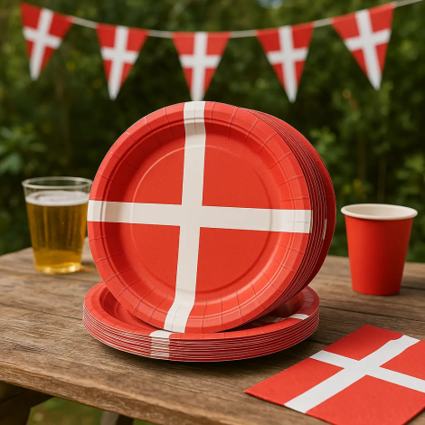 Danmark paptallerkner på 23 cm. I en pakke er der alt 8 stk. 