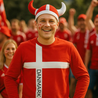 Langærmet Danmark trøje i rød og hvid med tekst