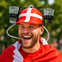 Danmark drikkehjelm i rød og hvid med Dannebrog design