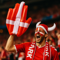 Oppustelig hånd i rød og hvid