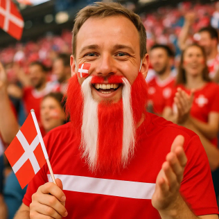 Roligan skæg i rød og hvid
