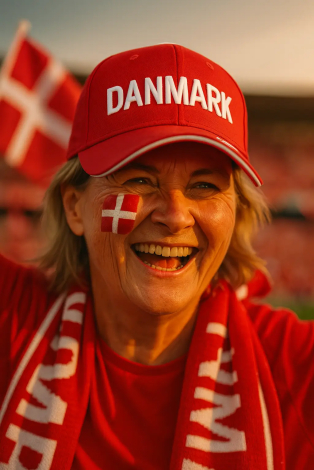 Danmark kasket i rød på en roligan kvinde