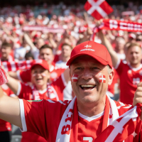 Dansk roligan med en rød Danmark kasket, som man kan få eget logo tryk på