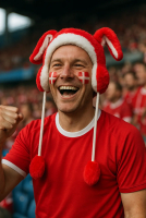 Dansk roligan med klappende ørevarmere på