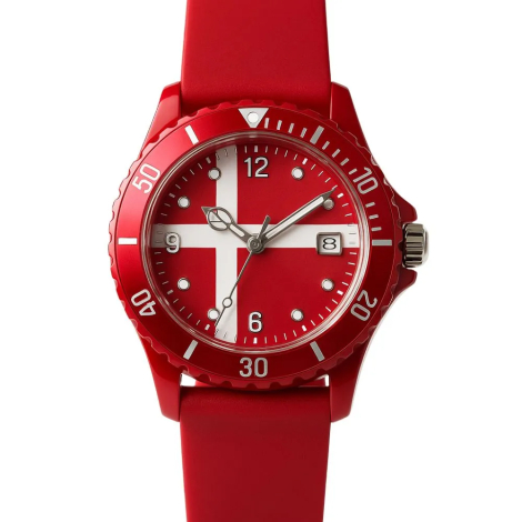 Danmark armbåndsur med silicone rem i rød