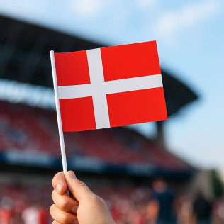 Dannebrog vifteflag holdes af en person