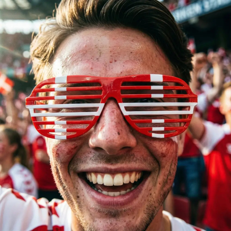 Danmark solbriller i rød og hvid – Dannebrog fansolbriller forfra
