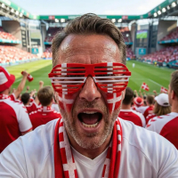 Danmark solbriller – sideprofil med rødt stel og dansk flag design
