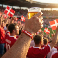 En fodboldfans arm, iført det røde 