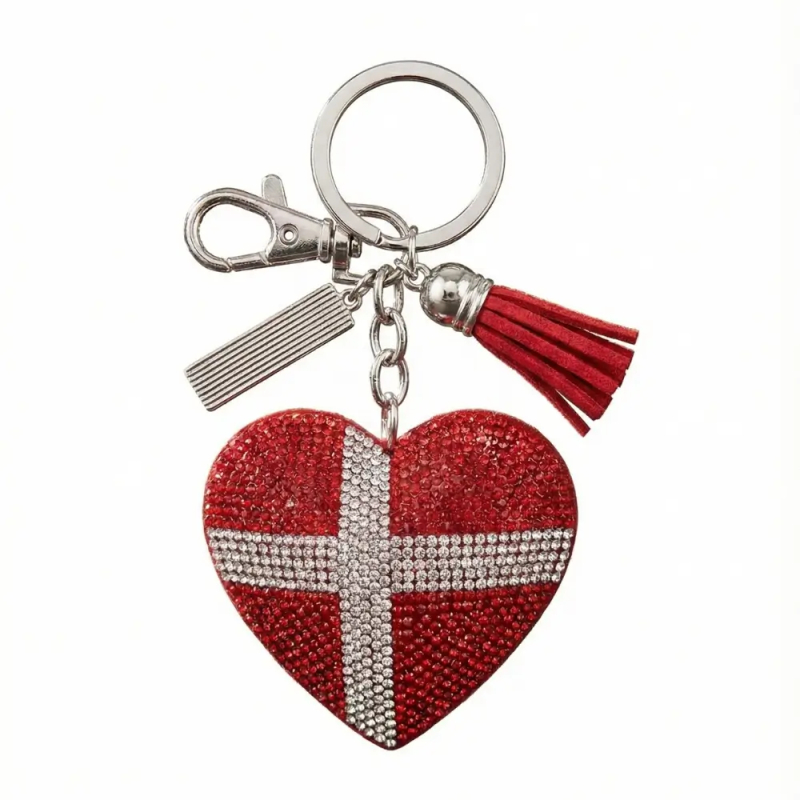 Nøglering hjerteflag m/rhines