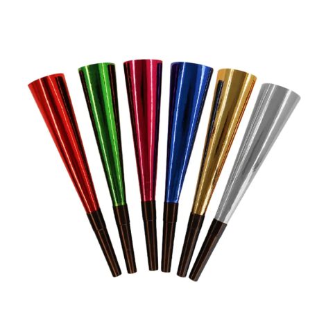 Metalliske truthorn i 6 forskellige farver. Alle truthorn er 20 cm. i længden