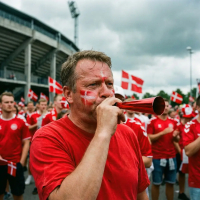 Dansk roligan trutter i et rødt truthorn