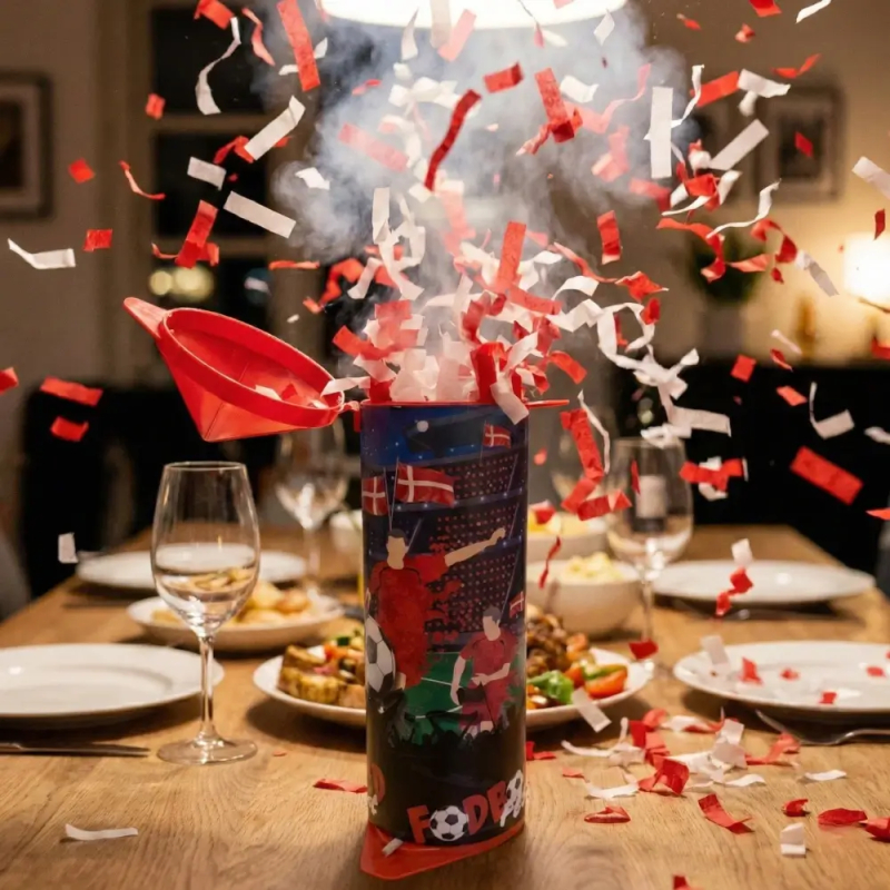 Fodbold bordbombe der springer på festligt bord