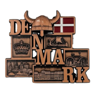 Bronzefarvet Danmark vikingehjelm magnet – dansk køleskabsmagnet
