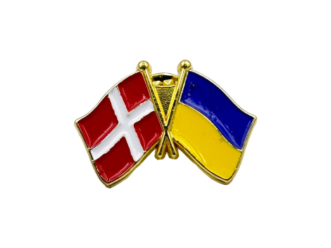 Danmark-Ukraine flag pin – venskabspin med dansk og ukrainsk flag