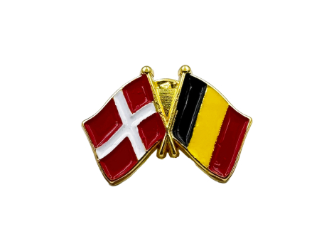 Danmark-Belgien flag pin – venskabspin med Dannebrog og belgisk flag
