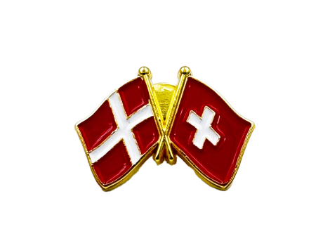 Danmark-Schweiz flag pin – venskabspin med Dannebrog og schweizisk flag