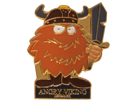 Angry Viking pin – emaljeret vikinge souvenir i blå og rød