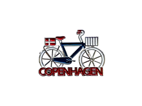 Blå emaljeret cykelpin – dansk souvenir til jakke og rygsæk