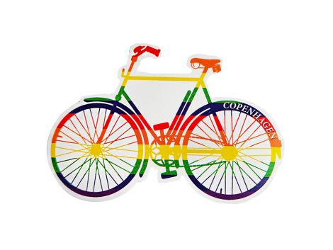 Regnbuecykel klistermærke – farverig dansk cykel souvenir sticker