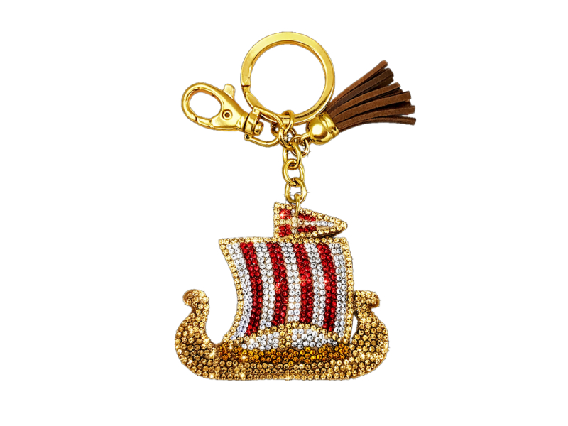 Nøglering, Vikingeskib Læder Rhinestones