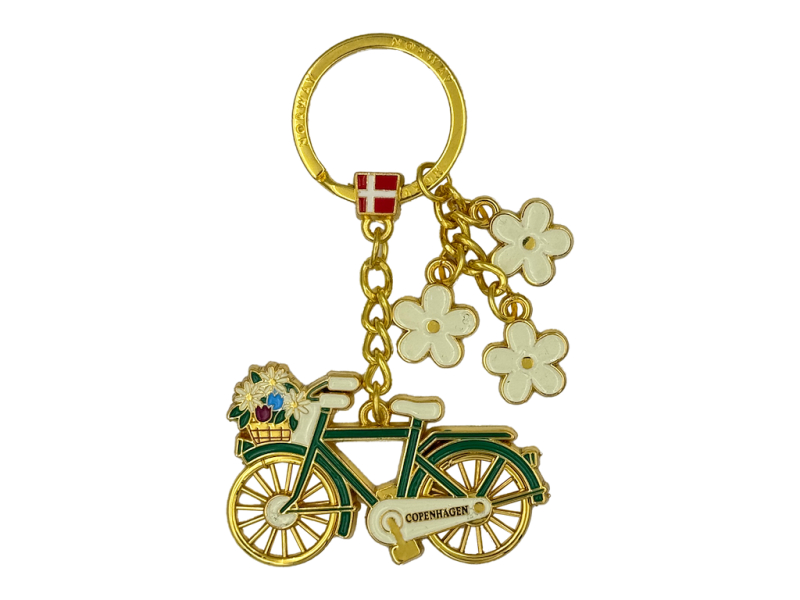 Nøglering, Cykel Blomster Guld