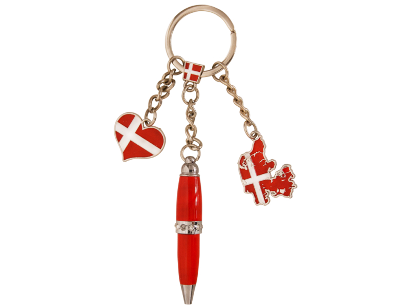 Nøglering Danmarkskort Hjerte Kuglepen