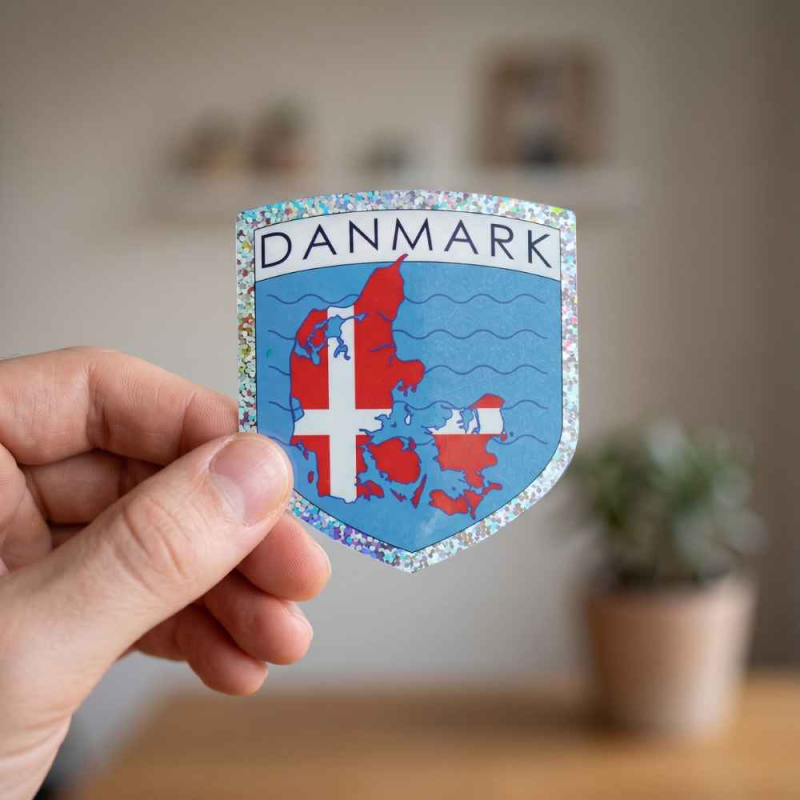 Klistermærke dk kort flag holdes i hånden