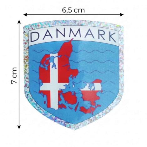 Klistermærke danmarks souvenir med dimmisionerne oplyst