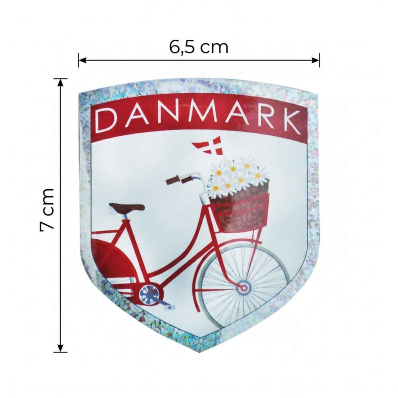 Cykel og blomster klistermærke med målene 7 cm. x 6.5 cm.