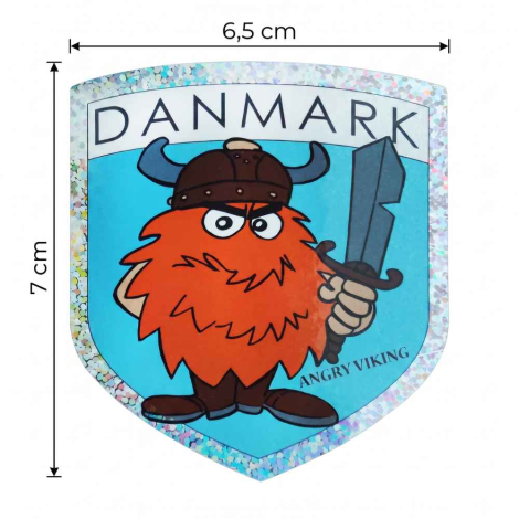 Målene 7 cm. x 6.5 cm. vises på Danmark angry viking klistermærke