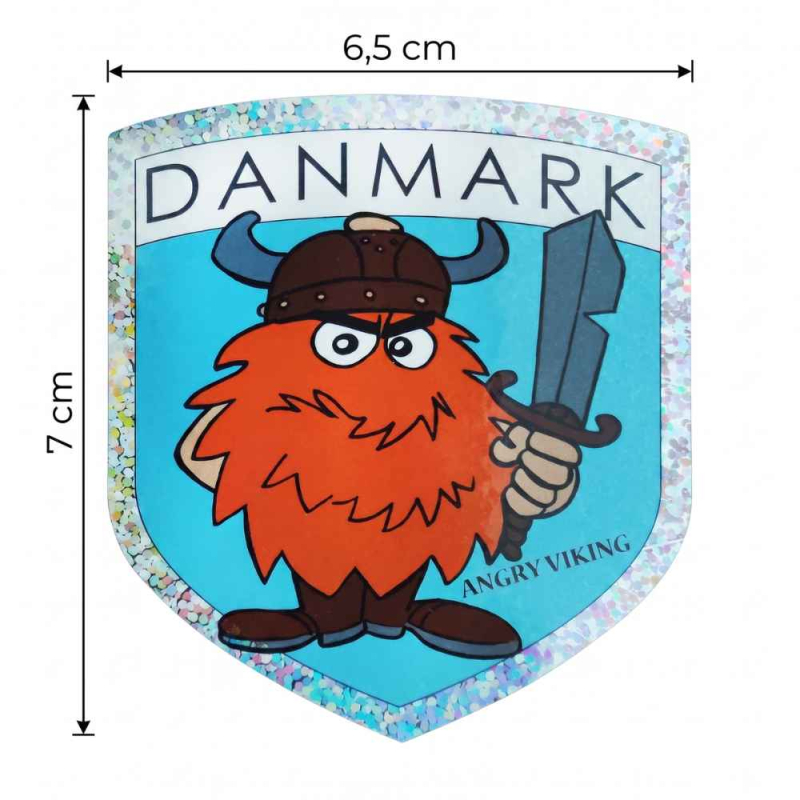 Målene 7 cm. x 6.5 cm. vises på Danmark angry viking klistermærke
