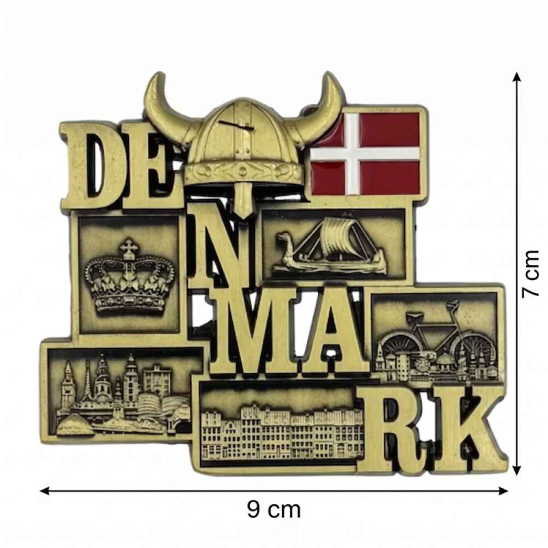 Køleskabsmagnet i guld med mål