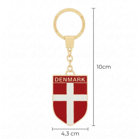Nøglering Dannebrog med mål – 10 cm høj inklusiv ring og 4,3 cm bred
