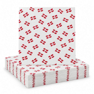 Hvide servietter med Dannebrog – pakke med 20 stk. i 33 x 33 cm